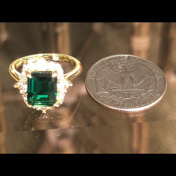 18kt Gold Plated Green Emerald CZ Ring - Picture 8 of 10